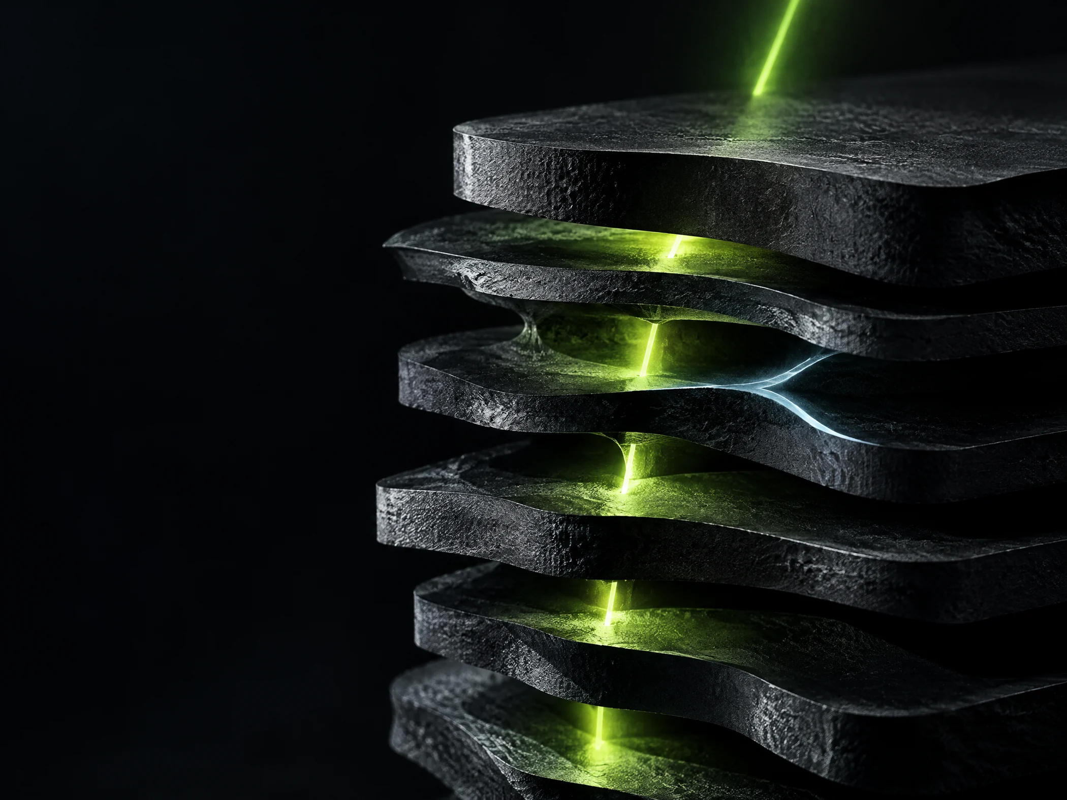 Abstract layered graphite material with light passing through it